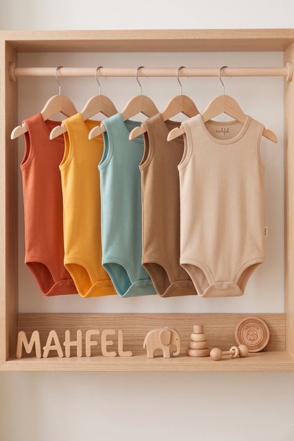 100% Organic Cotton Snap Fastener Sleeveless Baby Bodysuit 5-Pack