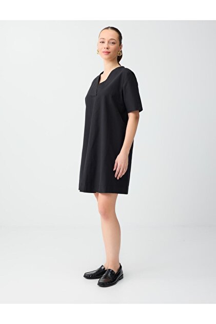 Jimmy Key Black Relaxed Fit Short Sleeve V-Neck Woven Mini Dress- Trendyol Jimmy Key Black Relaxed Fit Short Sleeve V-Neck Woven Mini Dress- Trendyol