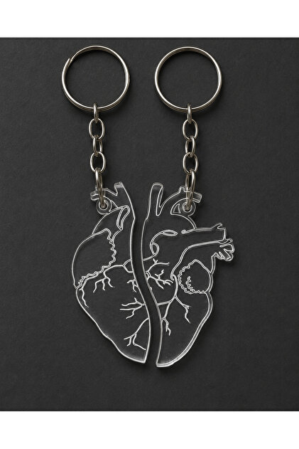 Plexiglass Anatomical Heart Couple Keychain