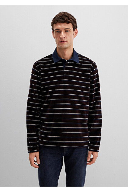 Mavi Çizgili Polo Yaka Kahverengi Erkek Sweatshirt M0S10470-89103