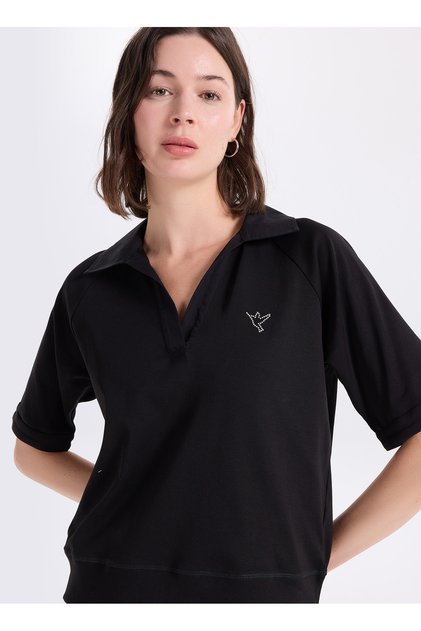 Siyah Kadın Polo T-Shirt F6SL-TST0014