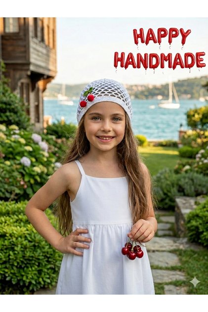 7/12-Year-Old Cherry-Crocheted Hat/Crocheted Hat/Special Gift/Children's Hat with Cherry/Summer Children's Hat/Girls' Gift/Graduation Combination/Mesh Hat/Handmade
