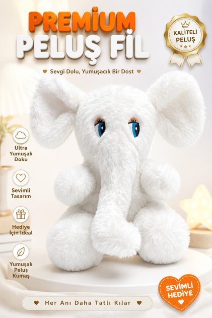 Peluş Yavru Fil Oyuncak 22 cm – Yumuşak Peluş Uyku Arkadaşı – Sevimli Fil