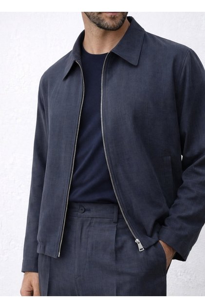 Lacivert Rengi Lyocell Karışımlı Overshirt Ceket