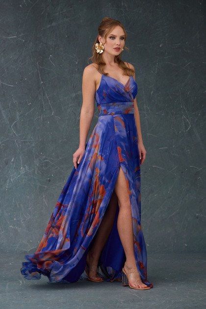 CARMEN Saks Strappy Backless Printed Patterned Evening Dress- Trendyol