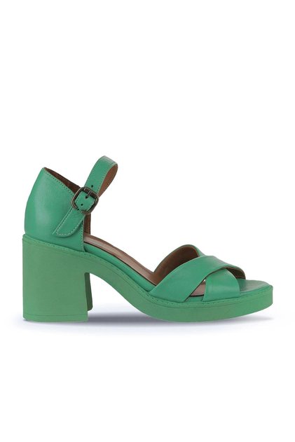 Green Dark Leather Women's Heeled Sandals 01Wy12501