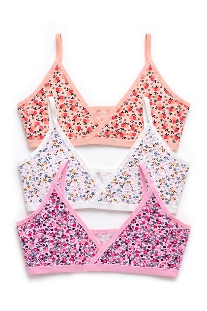 Girl's 3-Piece Cotton Bustier Floral Double-Breasted Collar Padded-Free Comfortable Daily Support (6103-3)