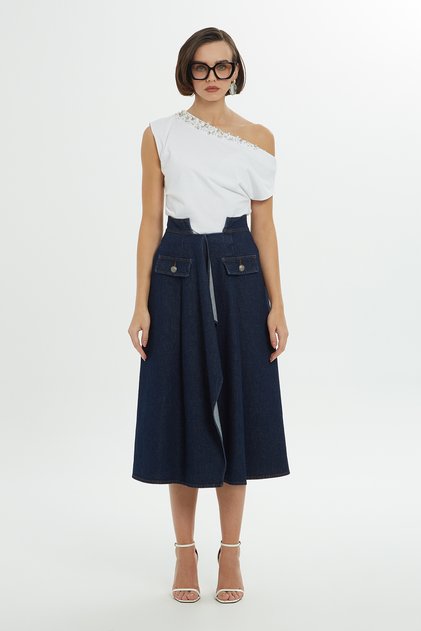 Süs Cepli Denim Etek