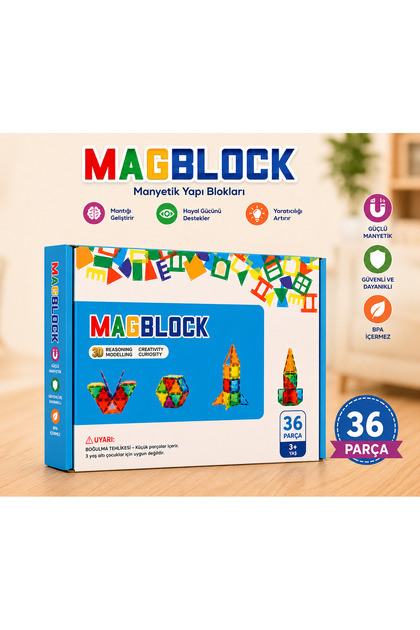 Magblock 36 Parça Manyetik Yapı Blokları - Tamamı Mıknatıslı