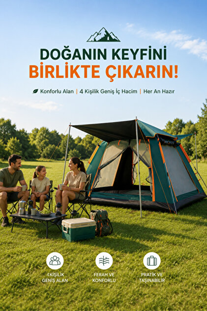 post alley 4 Kişilik Tam Otamatik Tenteli Kamp Çadırı Portatif