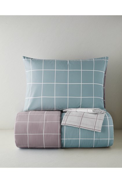 Gridline Easy-Iron Single Duvet Cover Set with Sheets 160X220 cm Seledon-Plum
