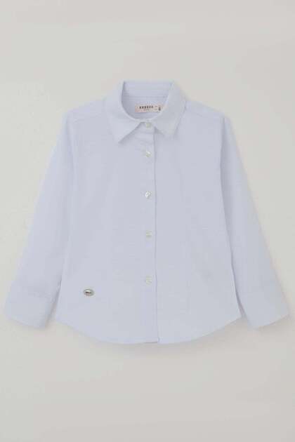 Girl's Shirt with Buttons and Emblem, Age 3-7, White