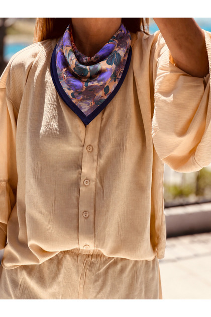 Navy blue patterned colorful women's scarf bandana 50x50 cm standard size hair neck bag accessory