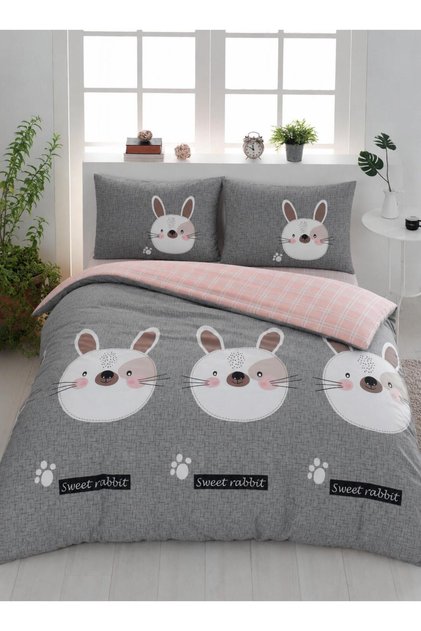 Mature Duvet Cover Set Double Size Tavşancık A.Brown-Grey-Pink
