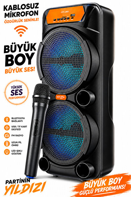 Zineets Işıklı Büyük Boy Party Box Bluetooth Hoparlör Taşınabilir