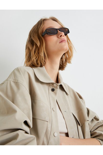 Faux Leather Bomber Jacket with Pockets and Elastic Waist and Cuffs