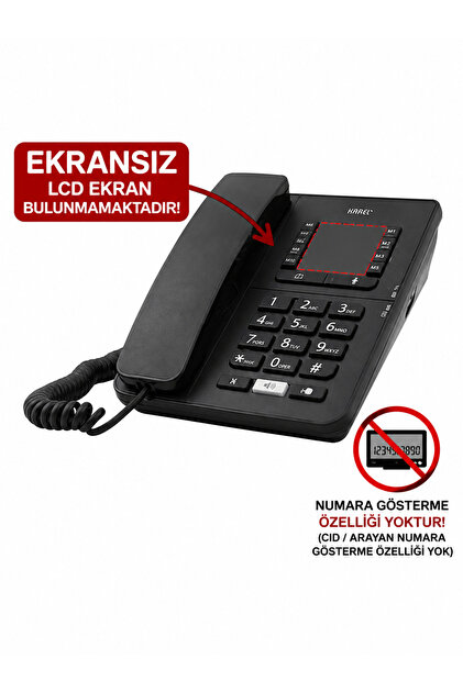 KAREL TM142 Siyah Ekransız Analog Masaüstü Telefon – Dayanıklı