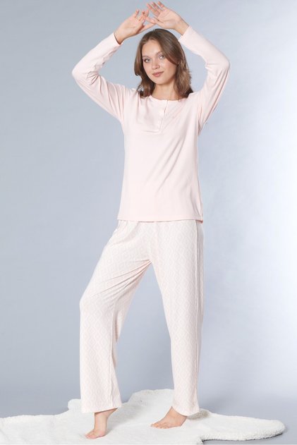 Women's Long Sleeve Pajama Set, Buttoned, Stylish Patterned, Comfortable Home Wear 89-135