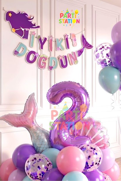 Purple Number Balloon Mermaid Concept Party 2 Year Old Balloon Set Mermaid Birthday Balloon Set Mermaid