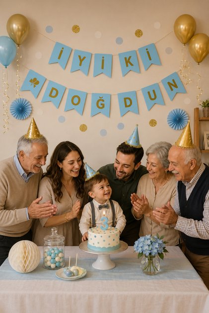 Mavi Üzeri Gold Banner Doğum Günü Süsü Iyi Ki Doğdun Yazı Flama 2metre