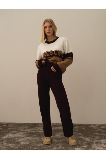 Kadın Bordo Regular Fit Pantolon