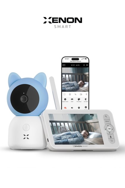 Bebek Kamerası 3MP 5" LCD Monitör, Mobil Kontrol, Ninni, Hareket Algılama, Gece Görüş (Mavi-X7202)