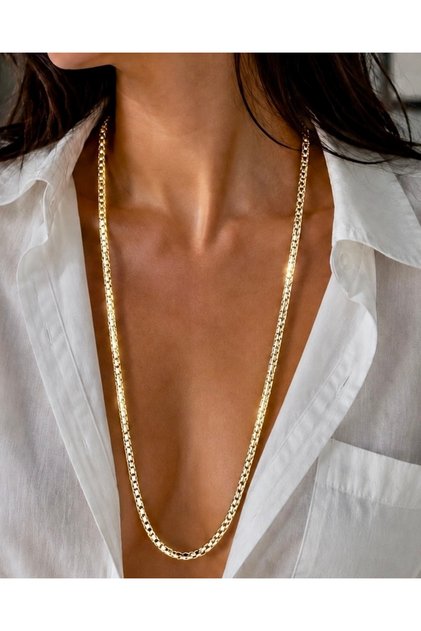 Kalın Popcorn Zincir Altın Kaplama Kolye | VIP | Gold Renk - 60 Cm