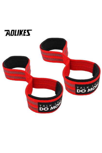 Aolikes Red AOLIKES 1 Pair Figure 8 Weight Lifting Straps Weightlifting Powerlifting Sport Gym Fitne