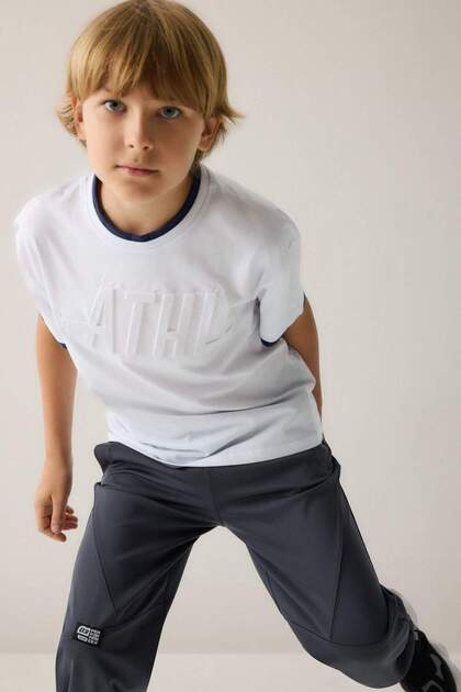 100% Cotton Oversize Crew Neck Embossed Printed Short Sleeve White T-Shirt for Boys H9599A826Au