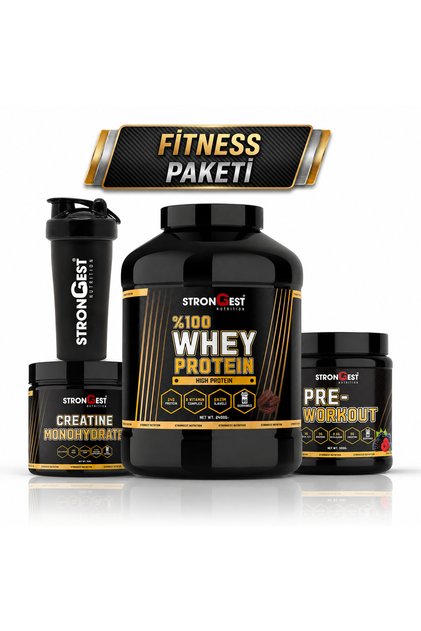XXL Fitness Package, Chocolate Whey Protein, Creatine, Preworkout, and Shaker Four-In-One Combination