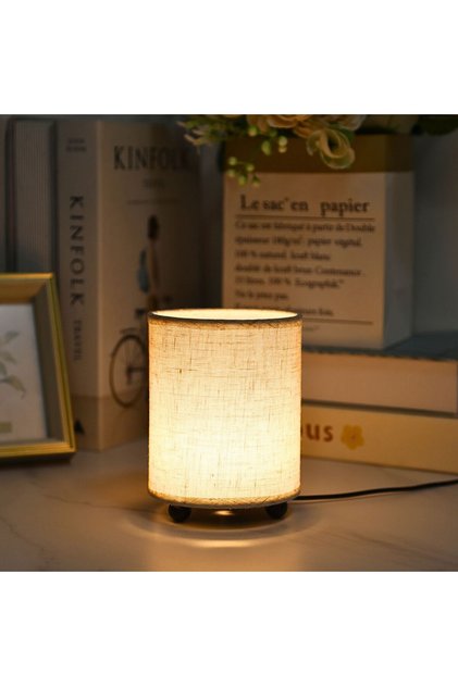 Warm White Beige black Minimalist fabric desk lamp, USB switch button soft warm lighting desk readin
