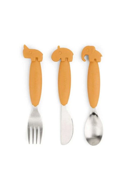 - Deer Friends - Stainless Steel Fork, Spoon & Knife Set - Mustard