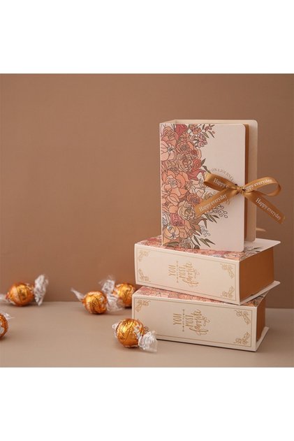 13cmx4.5cmx9cm 5pcs champagne 5pcs Book Shape Gift Box with Ribbon Paperboard Candy Chocolate Presen