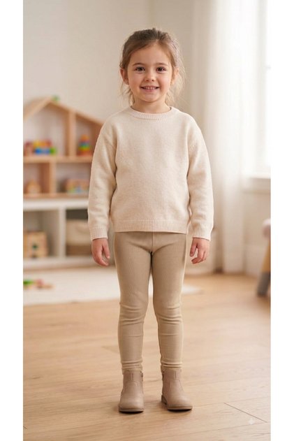 Full Lycra Ribbed Girl's Leggings with Elastic Waist
