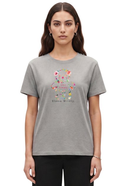 Multicolored Floral Teddy Bear Printed Oversized Basic Fit Crew Neck Unisex T-Shirt