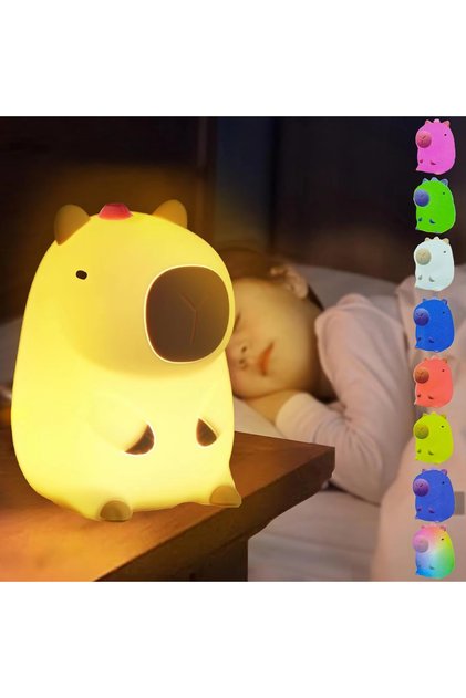 YELLOW Cute Capybara LED Night Light for Kids 7 Colors Touch Cartoon Silicone Bedside Sleep Lamp Bir