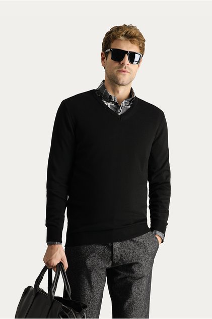 V Yaka Slim Fit Dar Kesim Pamuklu Triko Kazak