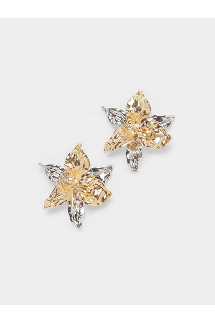 Gold and Silver Floral Stud Earrings
