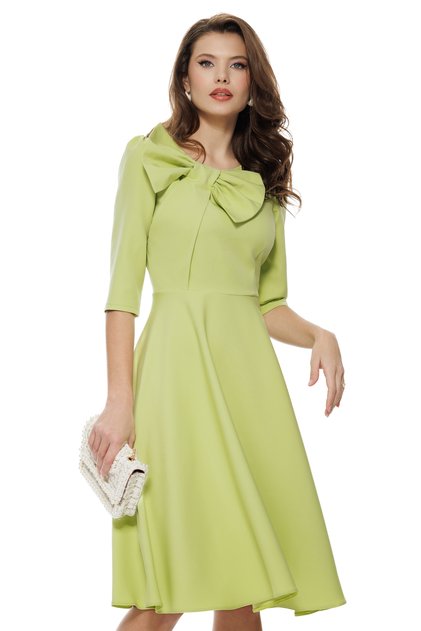 Rochie damă elegantă lime clos cu fundă maxi și croi feminin fluid