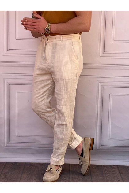Wrinkled Fabric Gray Linen Trousers