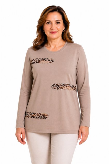 Women's Middle Age and Above High Quality Laser Printed Mother Combed Cotton Blouse 30586