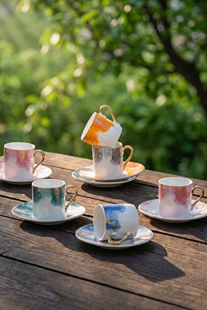 Brush 6-Person Porcelain Coffee Cup Set - 90 ml