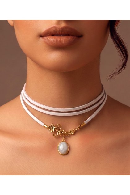Genuine Leather Natural Stone Choker Necklace