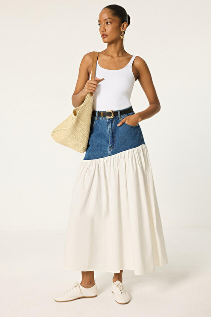 Denim Poplin Skirt