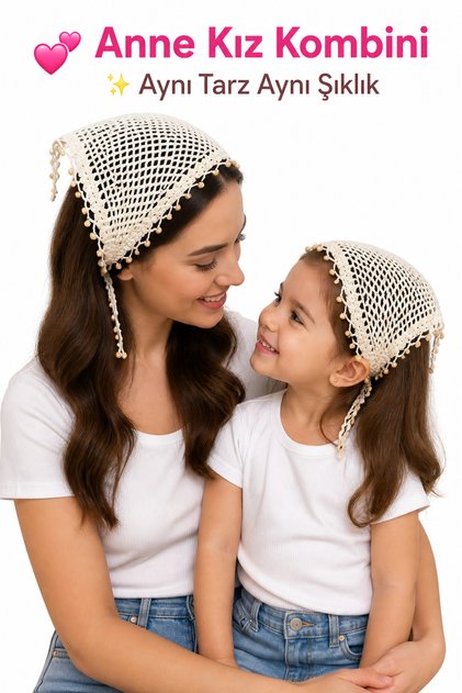 White Mother Daughter Combination Bandana Hair Band Style Set of 2 Hair Bandanas