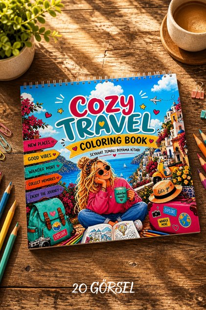 Cozy Travel Coloring Book – Relaxing Travel-Themed Coloring Book (for Adults & Teenagers) 21X21 cm