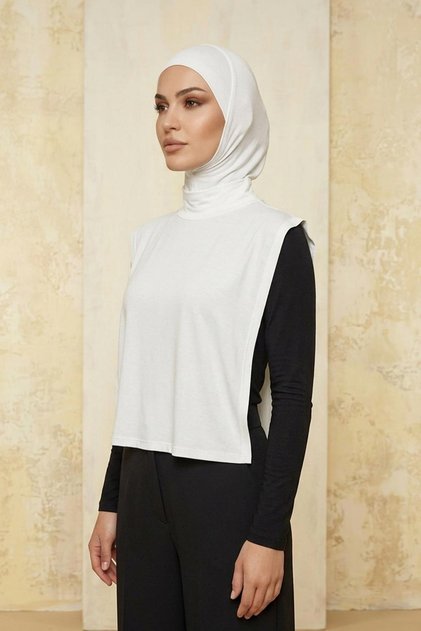 طقم ياقة عنق من القطن الممشط، DK-2، أبيض