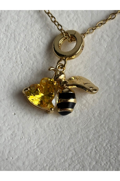 Gold Color Bee Figured Zircon Stone Necklace (45 cm)