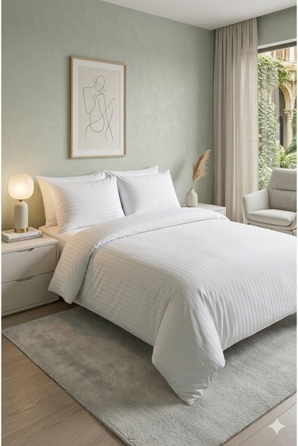 Cotton Satin Striped Duvet Cover Double Luxury Soft Texture 200X230