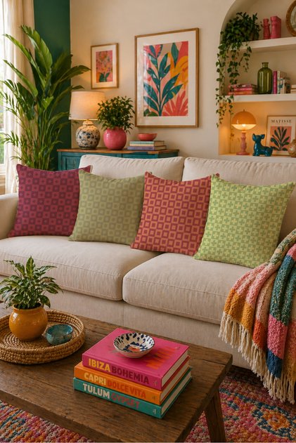 Retro Geometric Patterned Double-Sided Printed Set of 4 Throw Pillow Covers